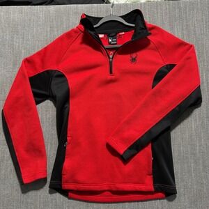 Spyder Mens Red Black Waffle Knit Quarter Zip Pullover Fleece Jacket Size Medium